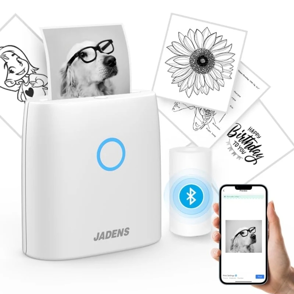 Jadens White Mini Bluetooth Thermal Printer